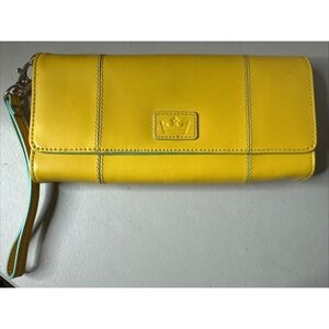 Baekgaard Leather Clutch Wallet Wristlet  in Banana Yellow w Turquoise Trim Magn